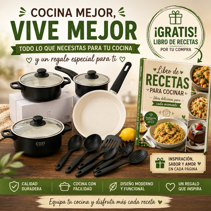 Juego de Ollas Premium 13 Piezas + Libro de Recetas GRATIS