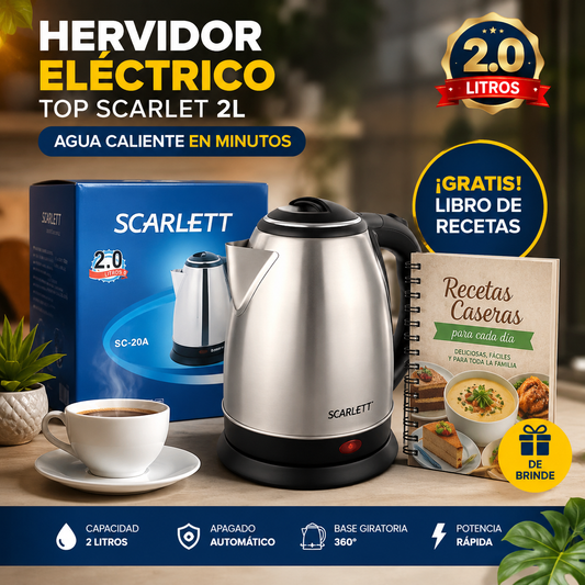 Hervidor Eléctrico Scarlett 2L + ¡Libro de Recetas GRATIS!