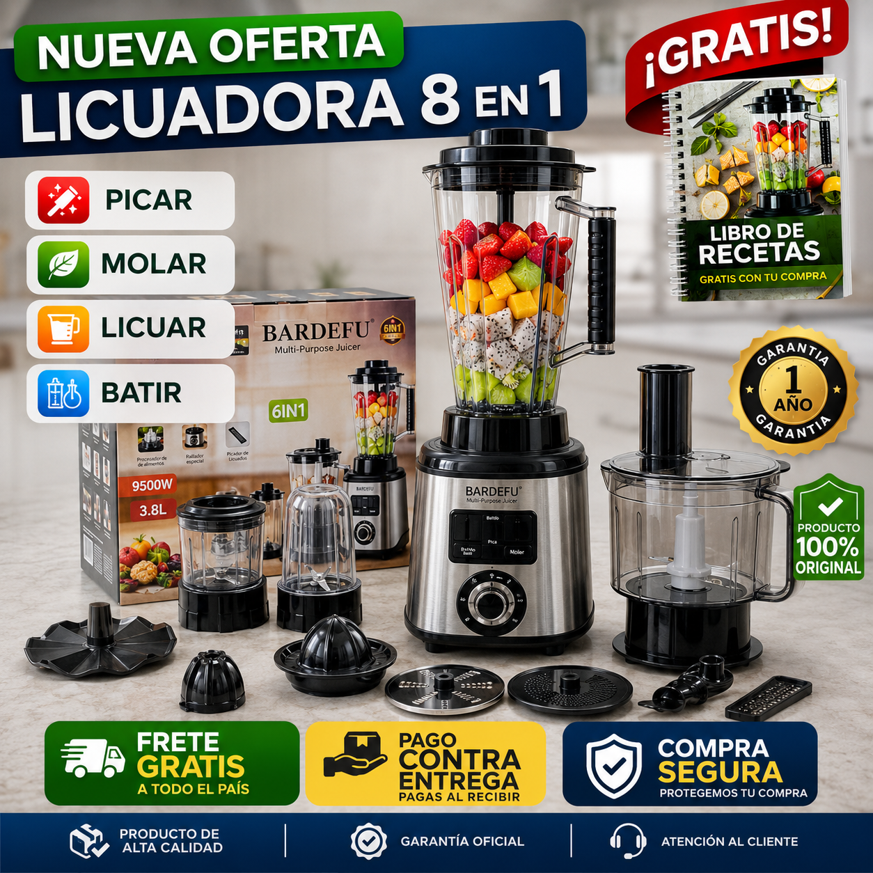 Bardefu 8 en 1 – Potencia Extrema 9.500W⚡ Recibe un libro de recetas GRATIS